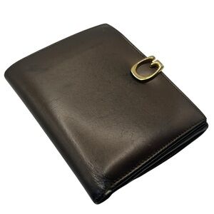 Gucci Brown Leather Wallet with Gold “G” Initial  Clip
